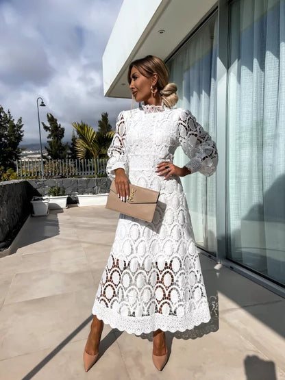 Maëlle | Robe midi de cérémonie femme avec détails ajourés