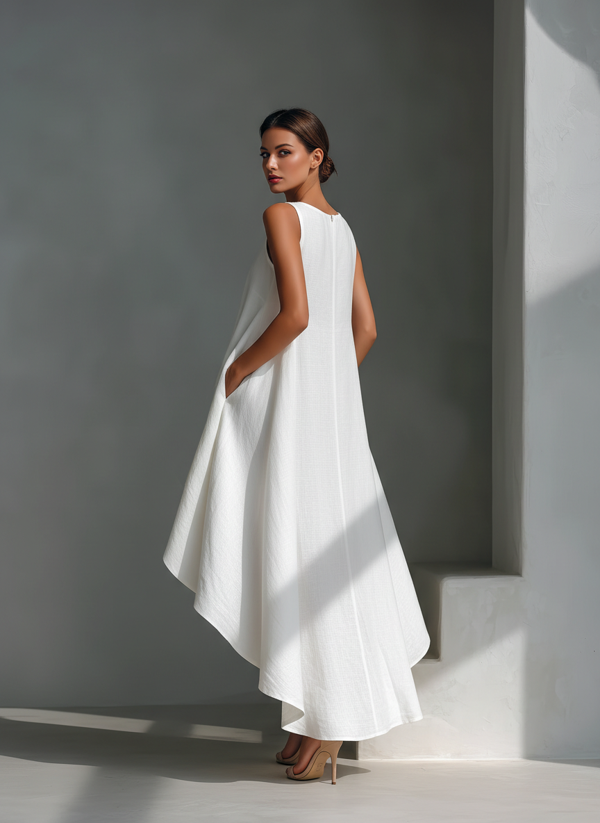 Prune | Robe Midi Lin Sans Manches Ourlet Asymétrique