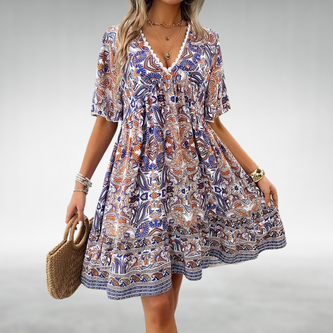Laurel | Robe Courte Bohème Imprimée pour Été