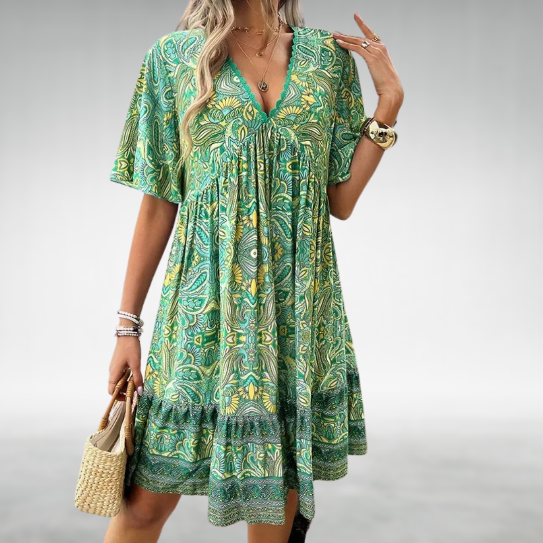 Laurel | Robe Courte Bohème Imprimée pour Été