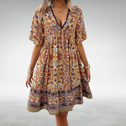 Laurel | Robe Courte Bohème Imprimée pour Été