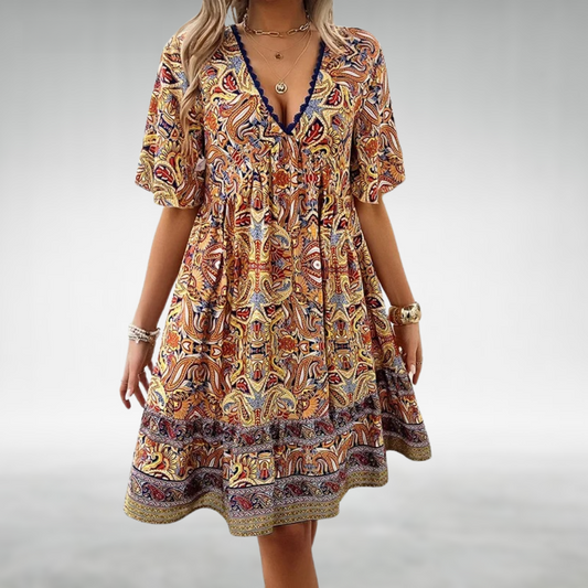 Laurel | Robe Courte Bohème Imprimée pour Été