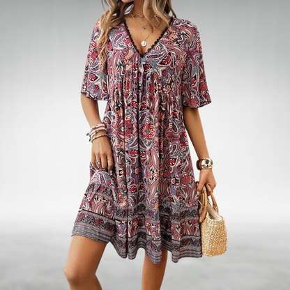 Laurel | Robe Courte Bohème Imprimée pour Été