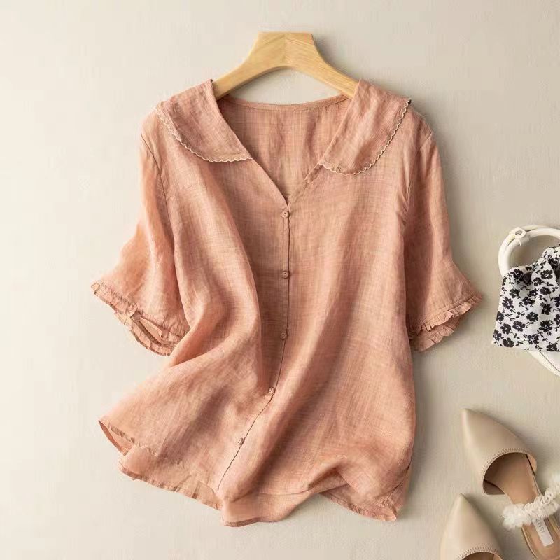 Romane | Blouse Vintage Boutonnée Manches Longues pour Été