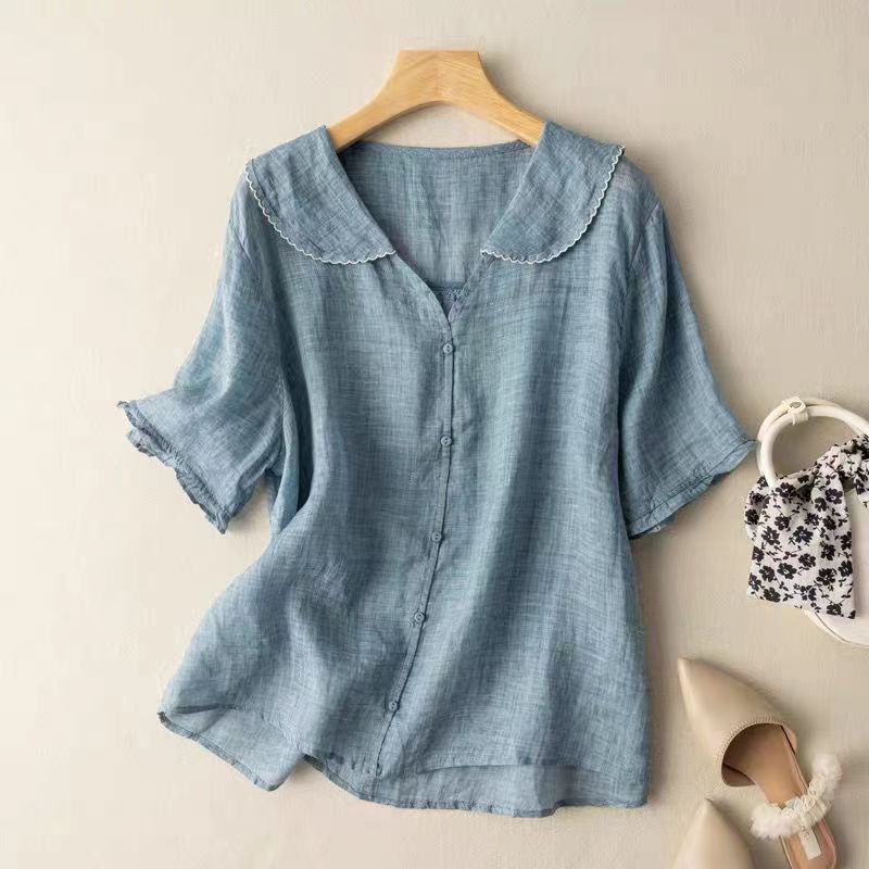 Romane | Blouse Vintage Boutonnée Manches Longues pour Été