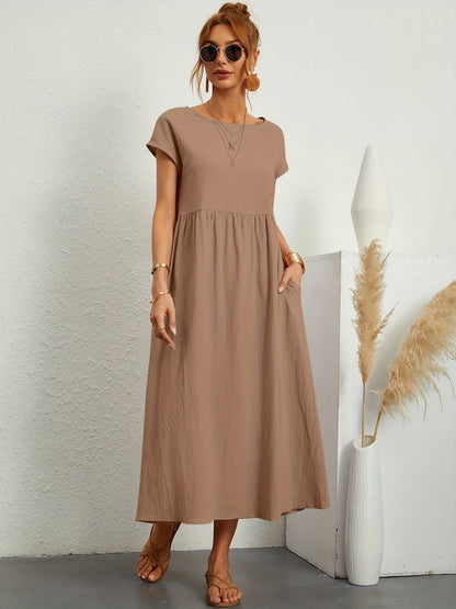 Élise | Robe midi femme légère avec poches et manches courtes