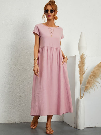 Élise | Robe midi femme légère avec poches et manches courtes