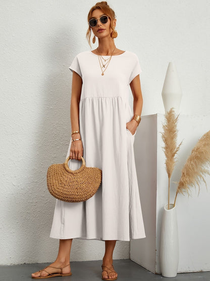Élise | Robe midi femme légère avec poches et manches courtes