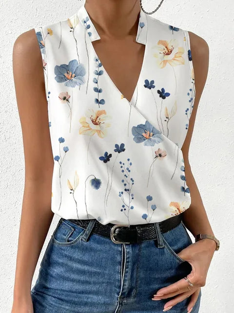 Odile | Blouse Fluide Sans Manches Col V pour Été