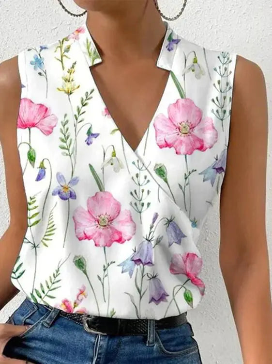 Odile | Blouse Fluide Sans Manches Col V pour Été