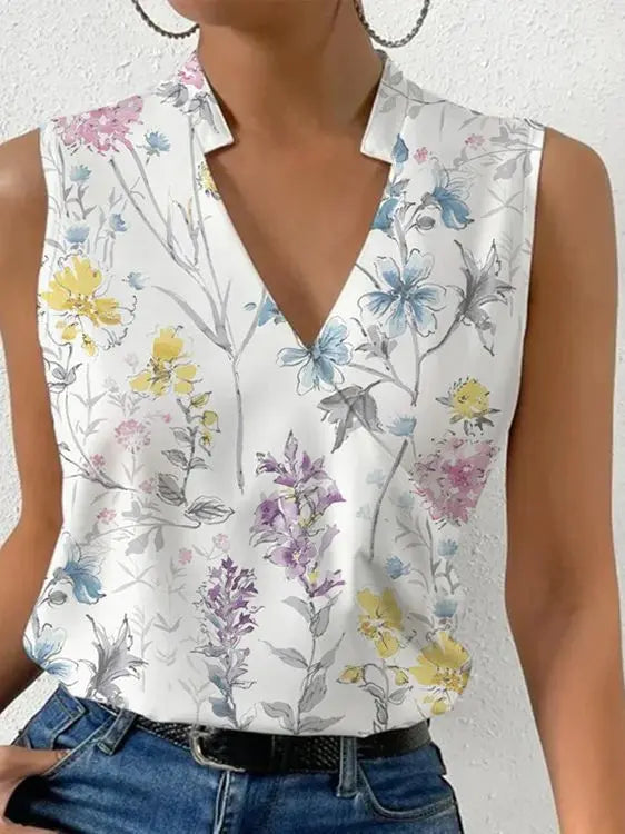 Odile | Blouse Fluide Sans Manches Col V pour Été