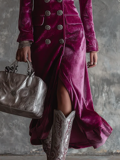 Velourine | Robe Longue Velours Buste Blazer Violette