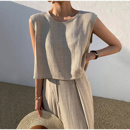 Aubree | Ensemble Lin Pantalon Large pour Été