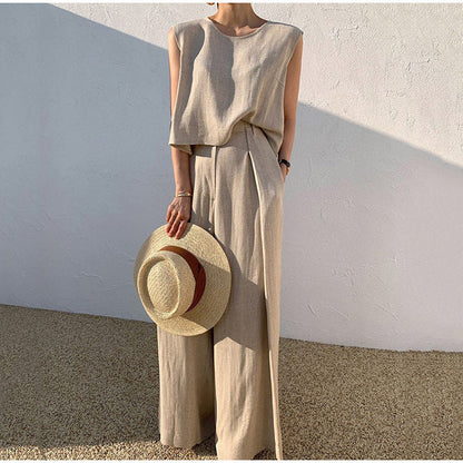 Aubree | Ensemble Lin Pantalon Large pour Été