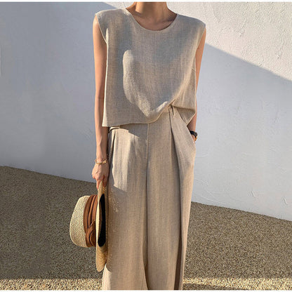 Aubree | Ensemble Lin Pantalon Large pour Été