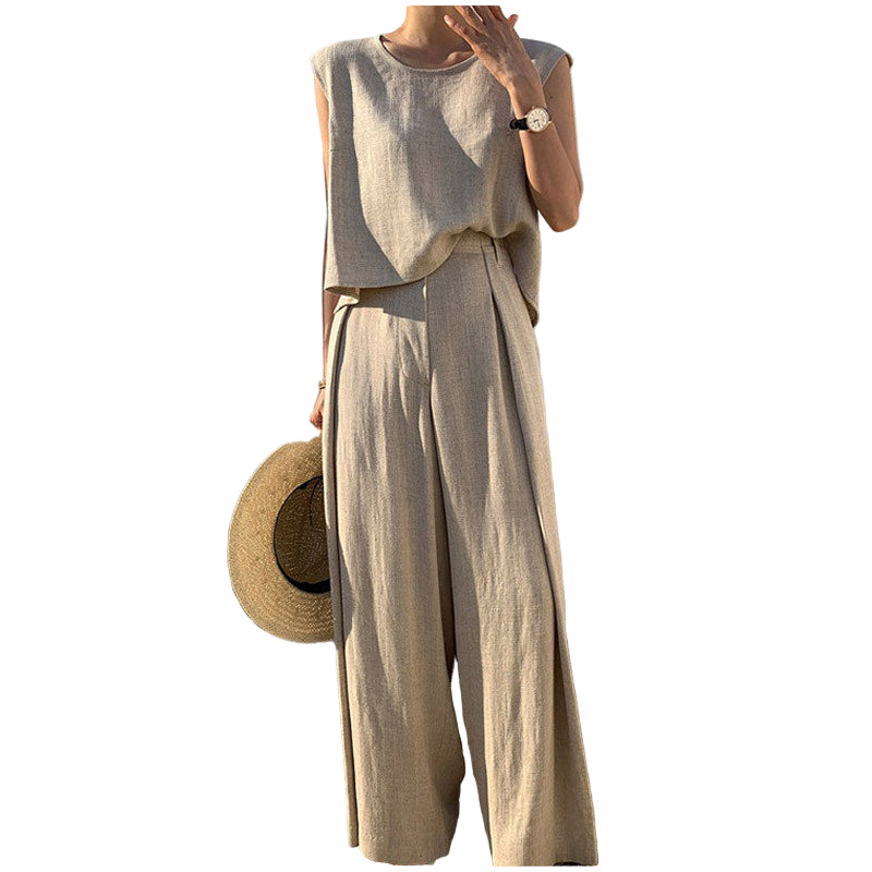 Aubree | Ensemble Lin Pantalon Large pour Été