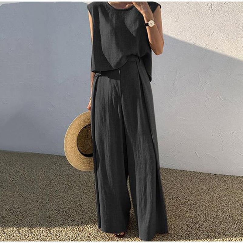 Aubree | Ensemble Lin Pantalon Large pour Été
