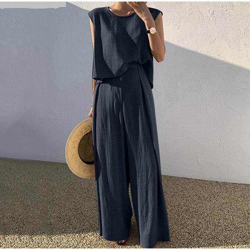 Aubree | Ensemble Lin Pantalon Large pour Été