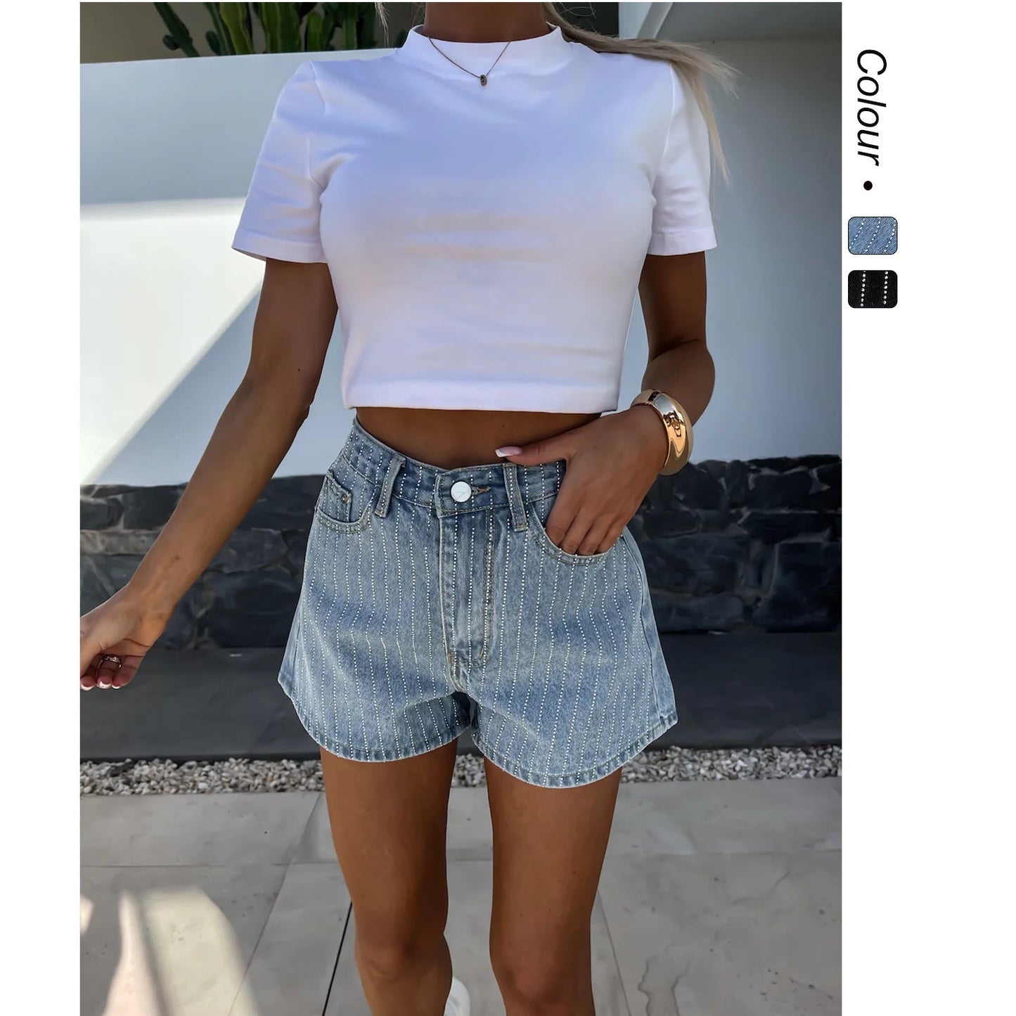 Arielle | Short Rayé Taille Haute