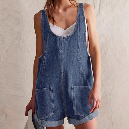 Roselinne | Combinaison Short en Denim avec Poches