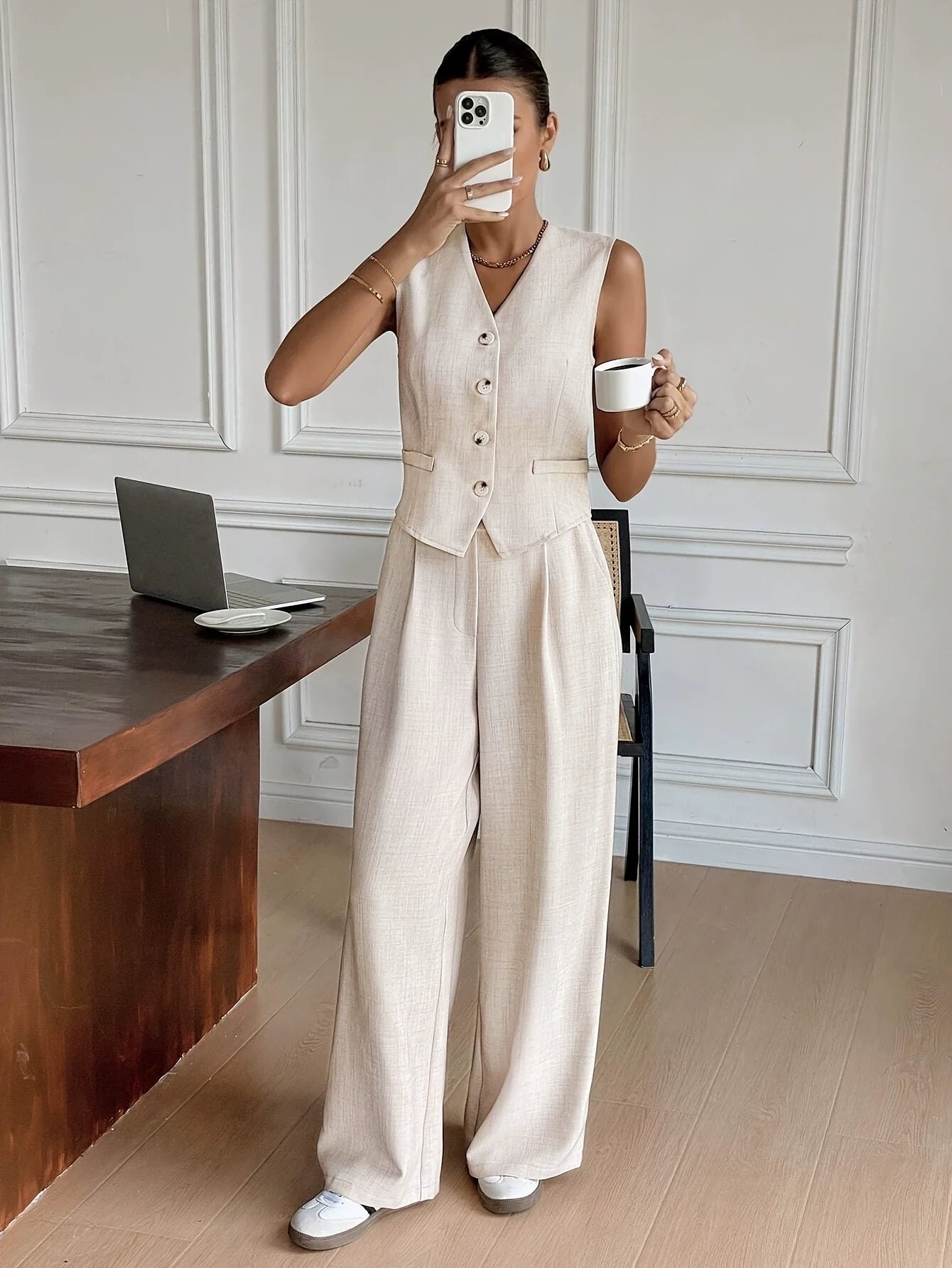 Clémence | Ensemble Blazer Sans Manches Pantalon Large