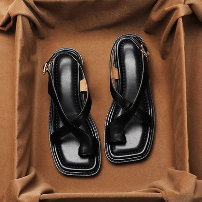 Céline | Sandales Croisées Effet Cuir Talon Bas pour Été
