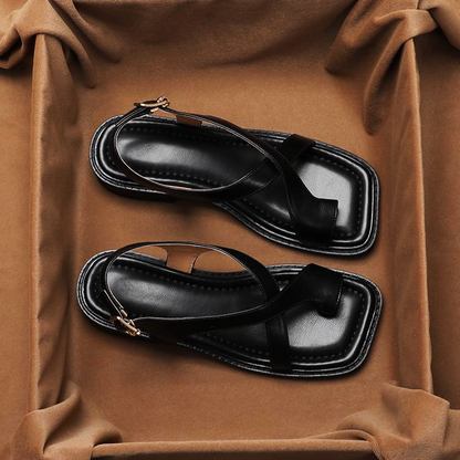 Céline | Sandales Croisées Effet Cuir Talon Bas pour Été