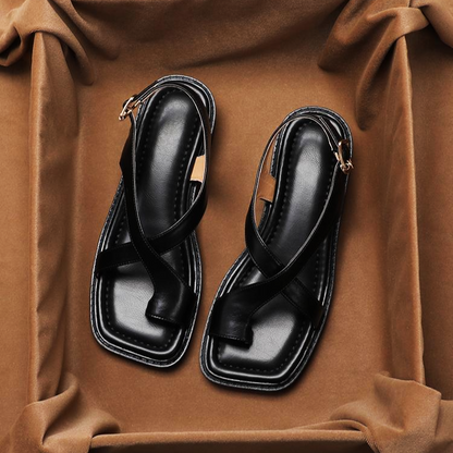 Céline | Sandales Croisées Effet Cuir Talon Bas pour Été