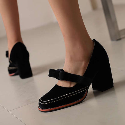 Laurentine | Mocassins Velours Talon Bloc à Nœud