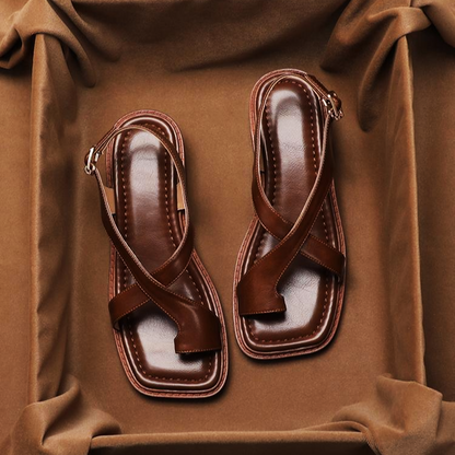 Céline | Sandales Croisées Effet Cuir Talon Bas pour Été