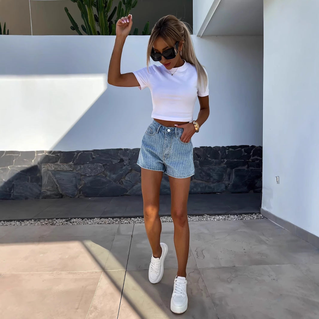 Arielle | Short Rayé Taille Haute