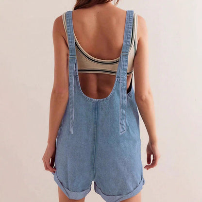 Roselinne | Combinaison Short en Denim avec Poches