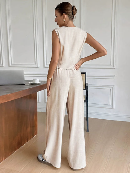 Clémence | Ensemble Blazer Sans Manches Pantalon Large