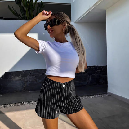 Arielle | Short Rayé Taille Haute