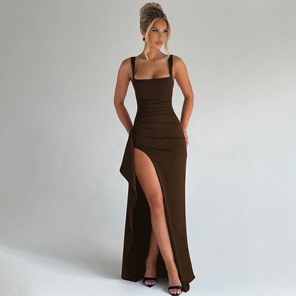 Clara | Robe Longue Encolure Carrée Fendue
