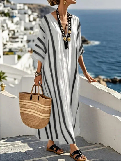 Océanine | Robe Longue Caftan Rayée Coupe Ample