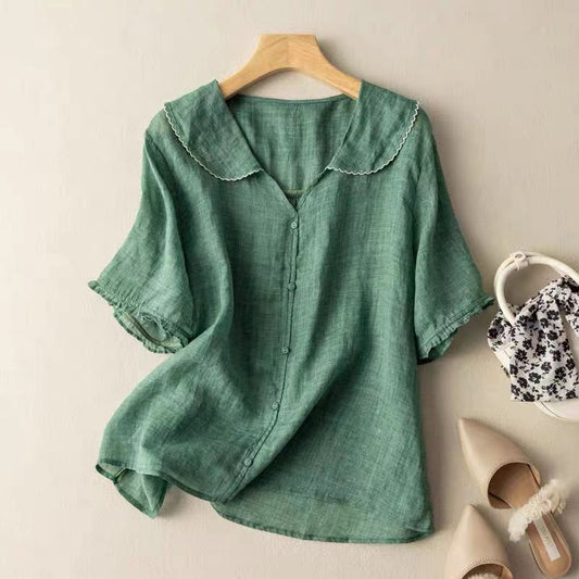 Romane | Blouse Vintage Boutonnée Manches Longues pour Été