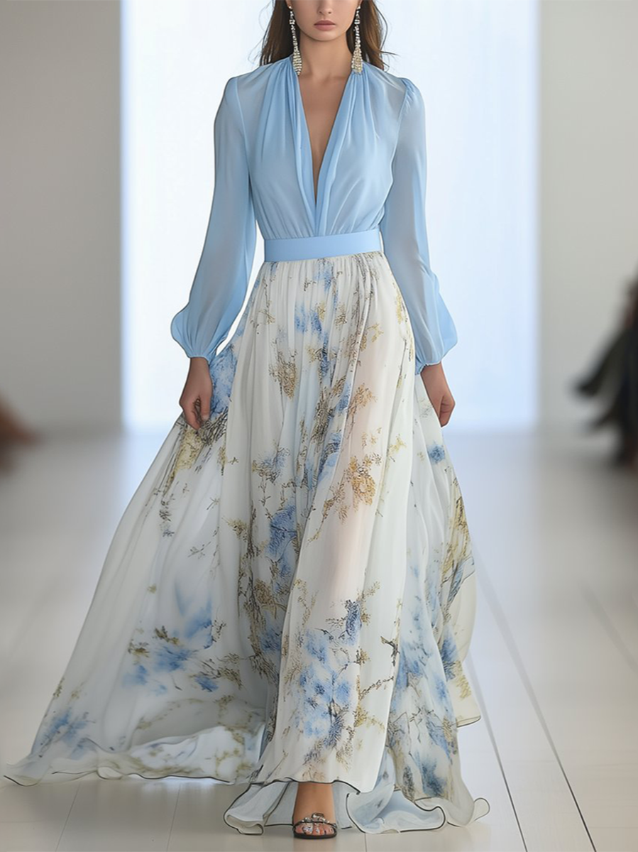 Cécile | Robe Longue Bohème à Imprimé Floral et Col V