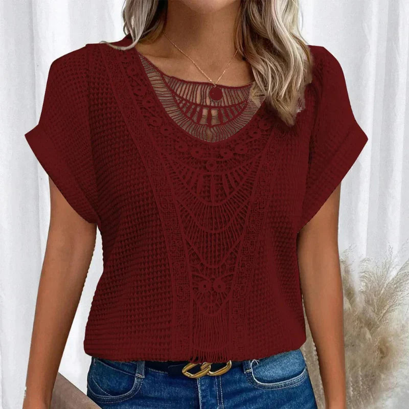 Guislaine | Haut Col Rond Bordure Dentelle