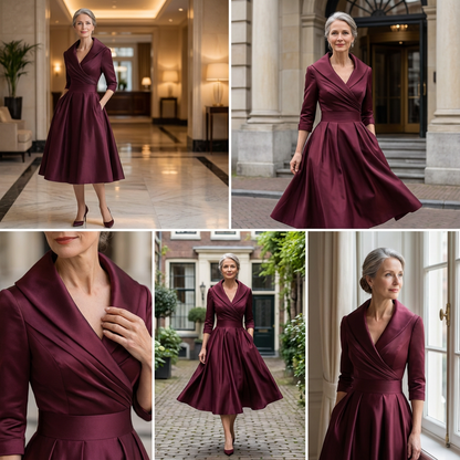 Ombeline | Robe Midi à Éclat Subtil Manches 3/4