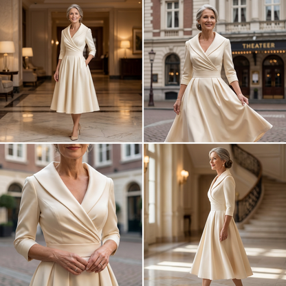 Ombeline | Robe Midi à Éclat Subtil Manches 3/4