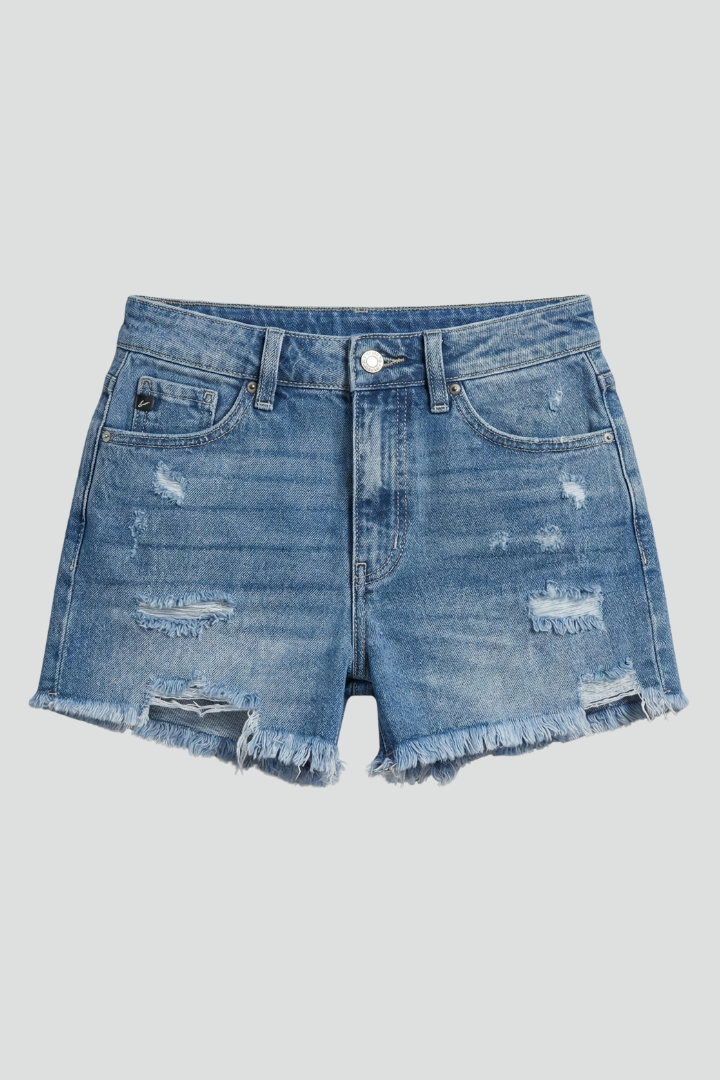 Solène | Short en Jean Effiloché Taille Haute