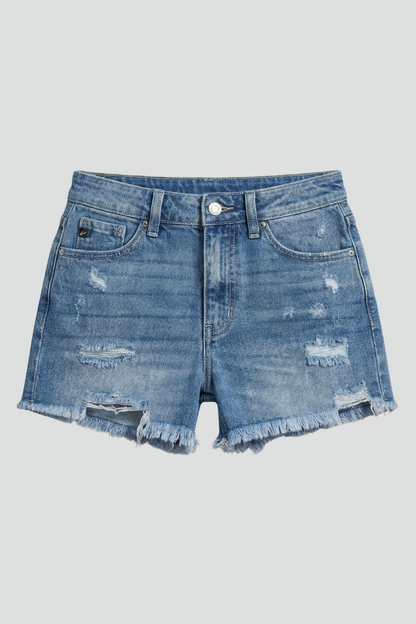 Solène | Short en Jean Effiloché Taille Haute