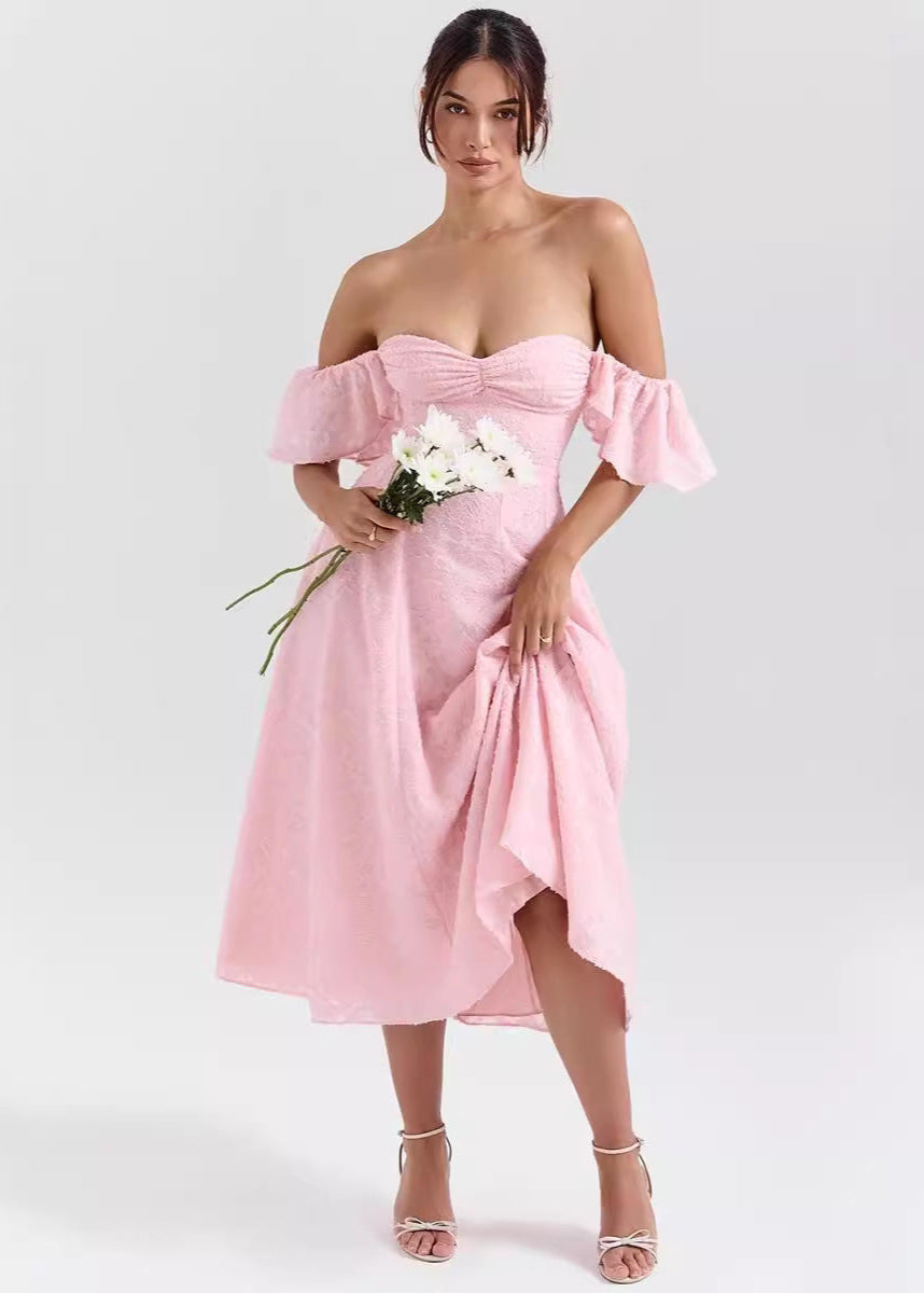 Placidie | Robe Midi Jacquard Manches à Volants