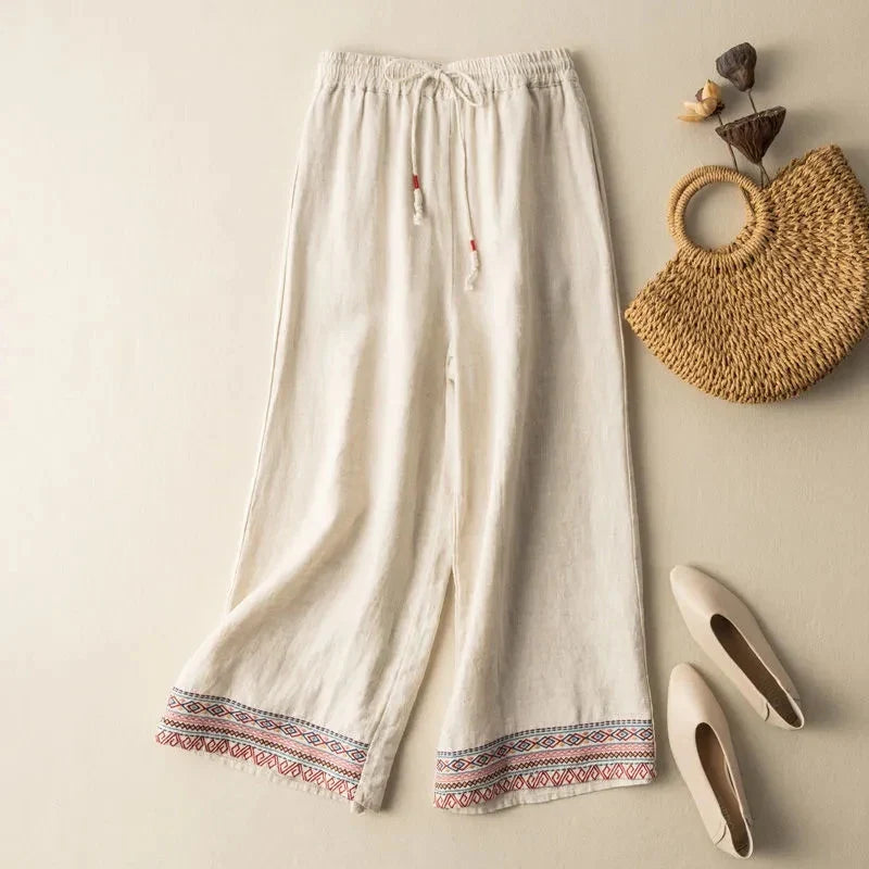 Zélia pantalon fluide brodé style estival