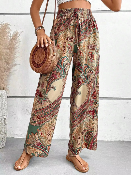 Olivia | Pantalon Large Taille Haute à Imprimé Vintage