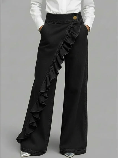 Ariane | Jean Large Taille Haute à Volants