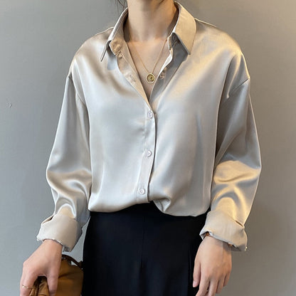 Margot | Chemisier Satiné Manches Longues pour Tenue Élégante
