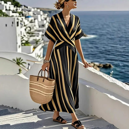 Vittoria | Robe Midi Rayée d’Été Col V