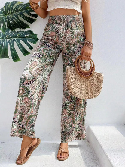 Olivia | Pantalon Large Taille Haute à Imprimé Vintage